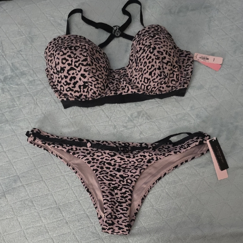 Victoria's Secret Pink and Black Bikini Push-Up Style